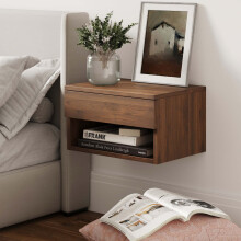 Nathan James Jackson Modern Floating Bedside Nightstand with Drawer  1  Brown Walnut