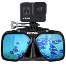 OCTOMASK - dykkermaske m/beslag til alle GoPro Hero-kameraer til dykning Snorkling Fridykning (sort)