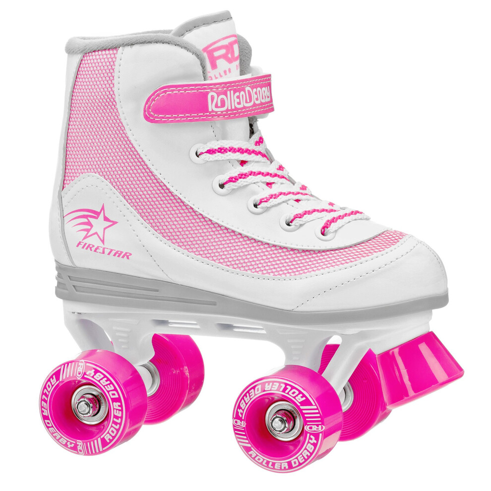 Roller Derby Firestar Youth Girl's Quad Roller Skates  White/Pink  Size 03