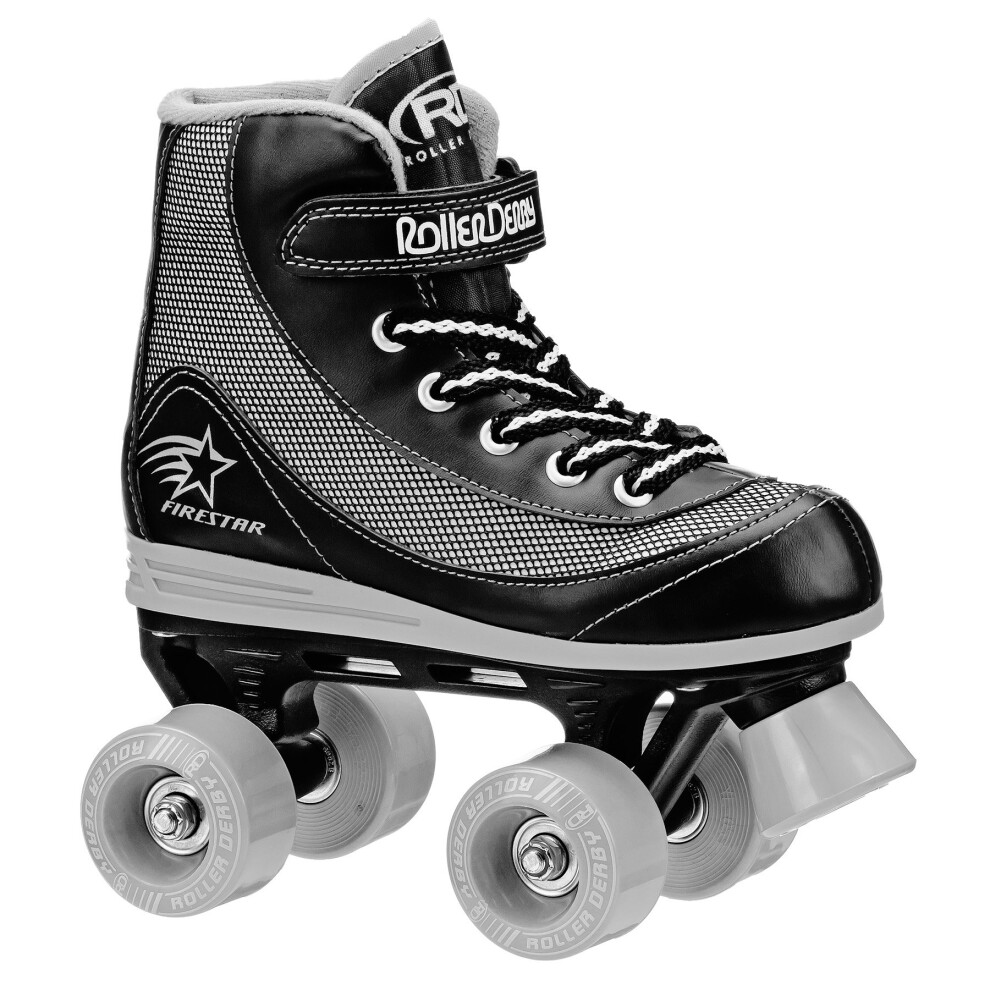 Roller Derby Firestar 1378-02 Youth Boys and Girls Quad Roller Skates  Size 2  Black/Gray