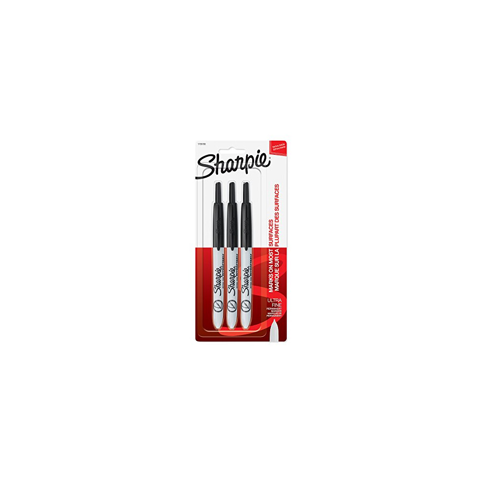 Sharpie Retractable Permanent Markers, Ultra Fine Point, Black, 3 Coun