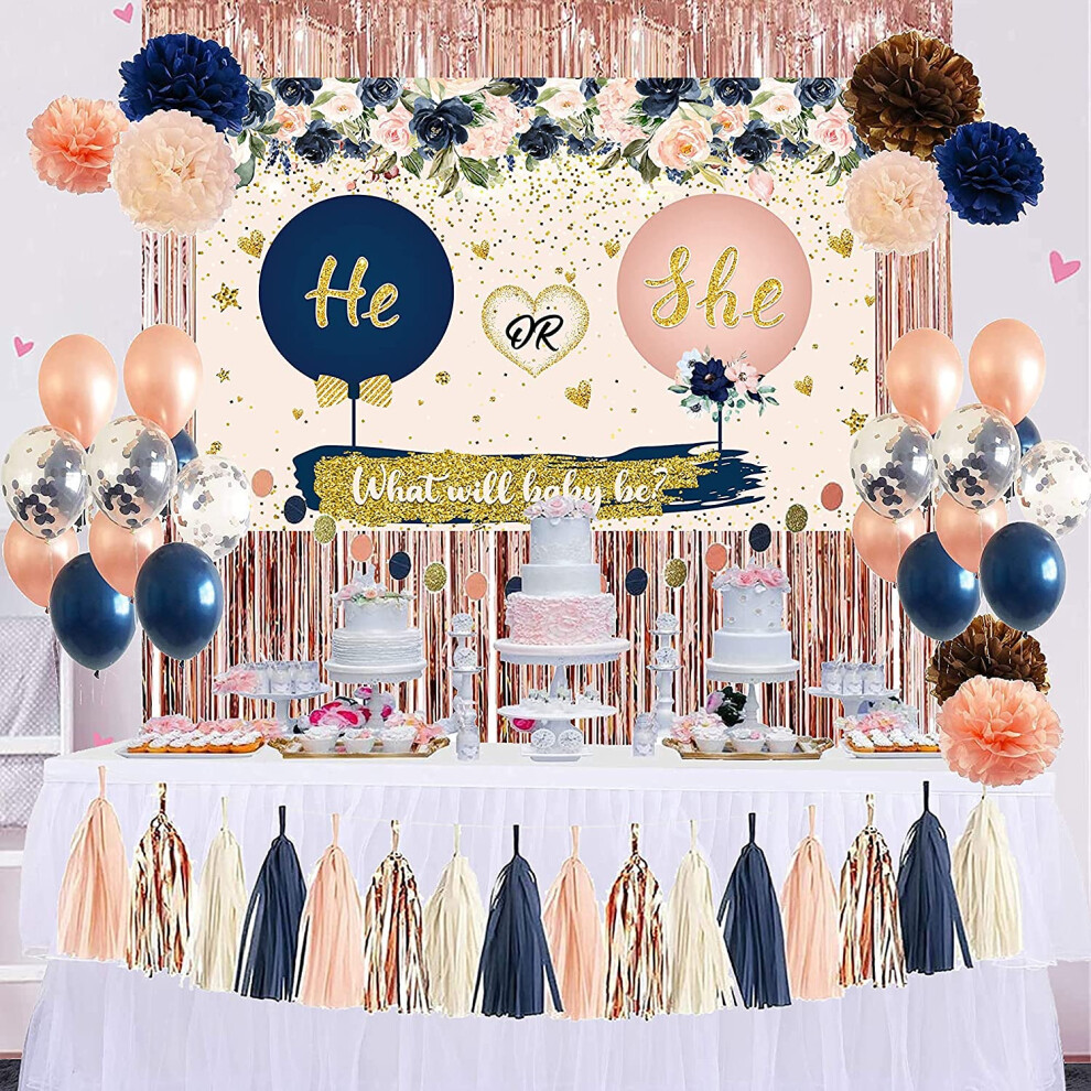 Gender Reveal Decorations Gender Reveal Party Supplies He or She Reveal Backdrop Sign Baby Shower Party Supplies