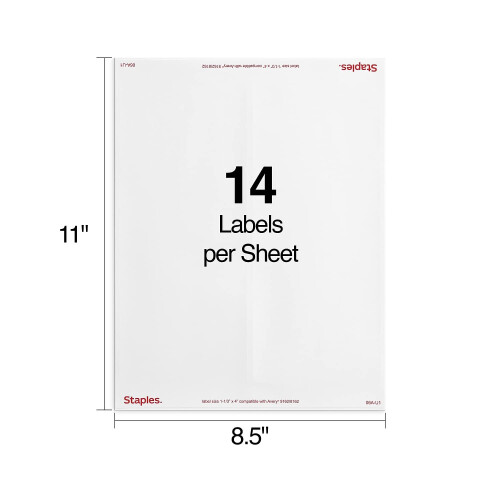Staples Staples 479878 Etiquetas de endere  o a laser/jato de tinta 1 1/3 polegada x 4 polegadas brancas 1 2