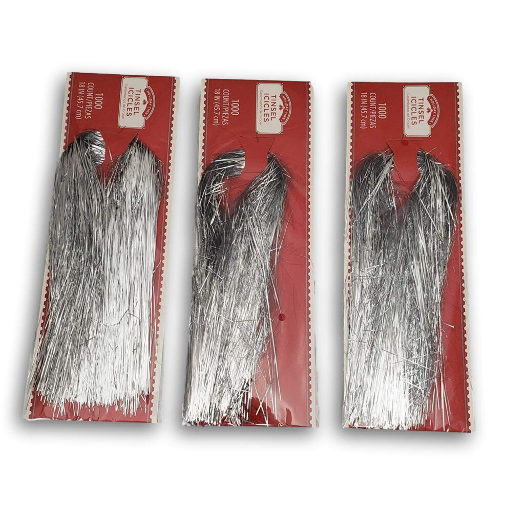 Walmart Holiday Time Tinsel Icicles 1000 Strands 3 Pack 18""""