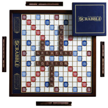 WS Game Company Scrabble Deluxe Edition with Rotating Wooden Game Board 2 to 4 Players