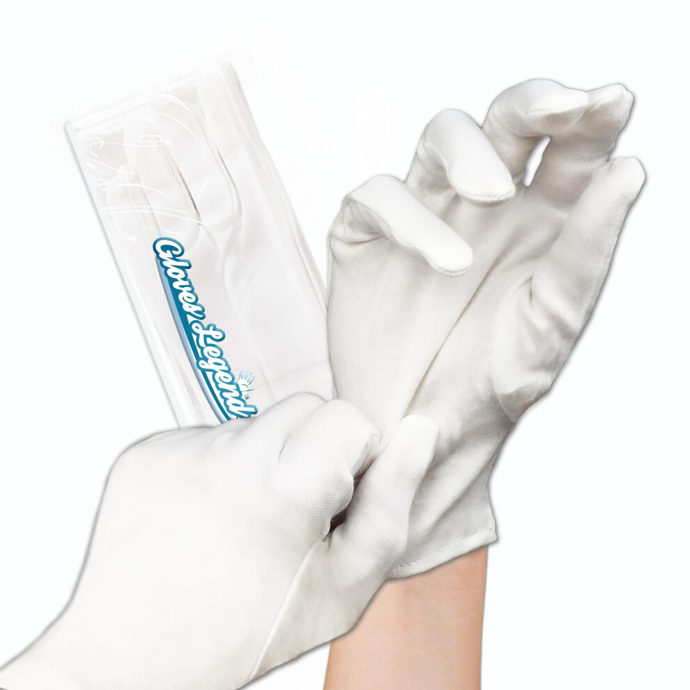 6 Pairs - Small - Gloves Legend Cotton Moisturizing Gloves for Dry Hands - White Sleeping Gloves for Nighttime Care  Women's Size - 100% Cotton