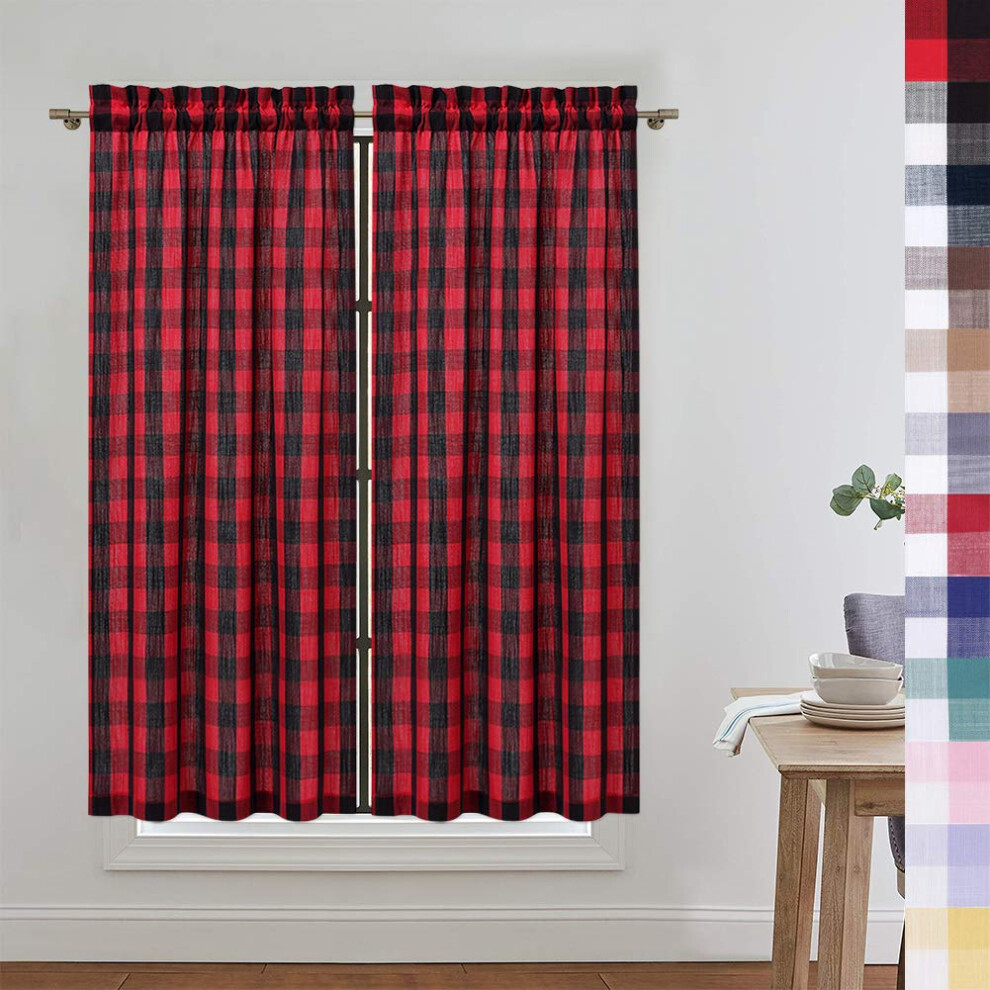 CAROMIO Buffalo Plaid Gingham Pattern Rod Pocket Short Window Curtains
