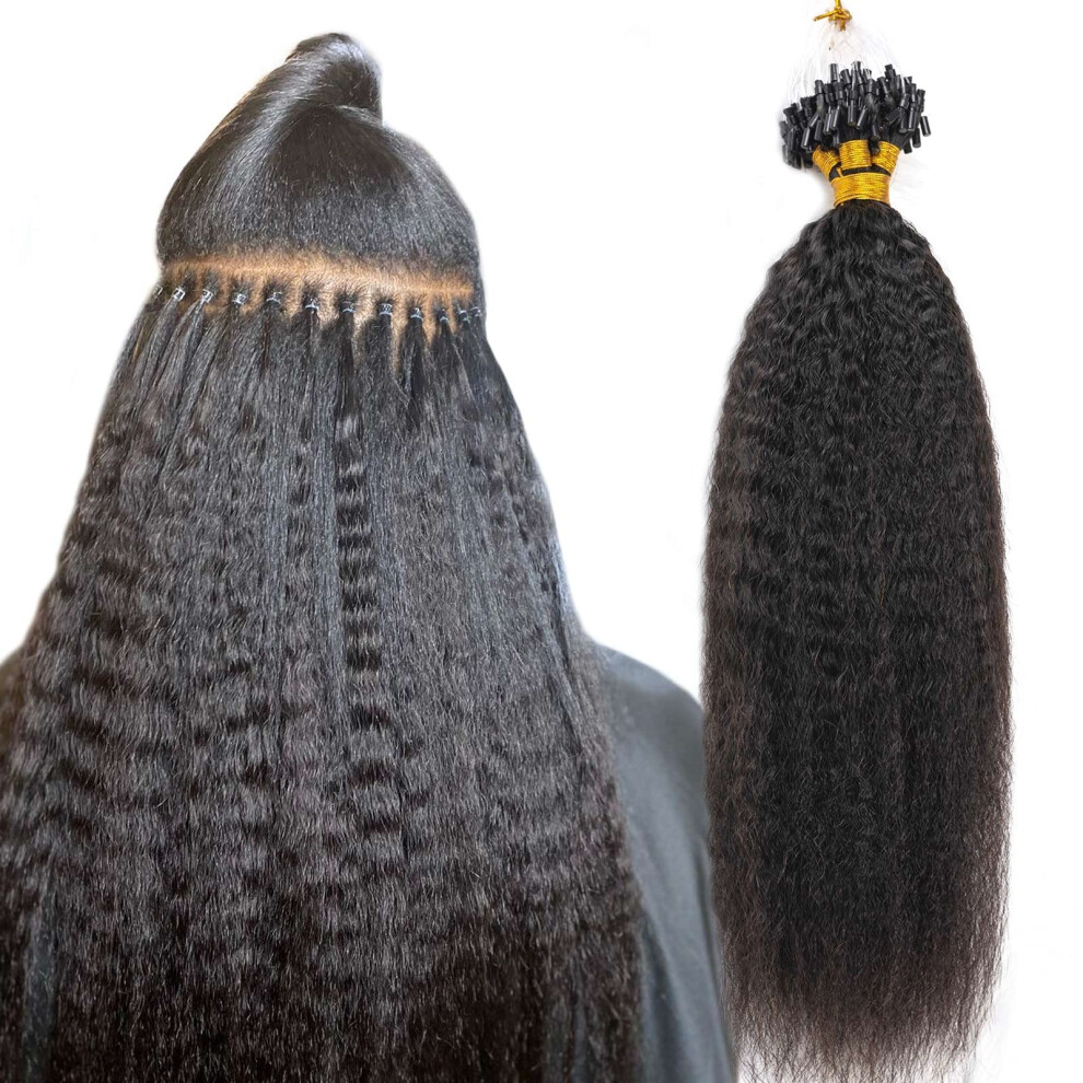Niawigs Micro Links Human Hair for Black Women Kinky Straight Microlink Hair Extensions 100 Strands Micro Loop Human Hair Extensions 16 Inch