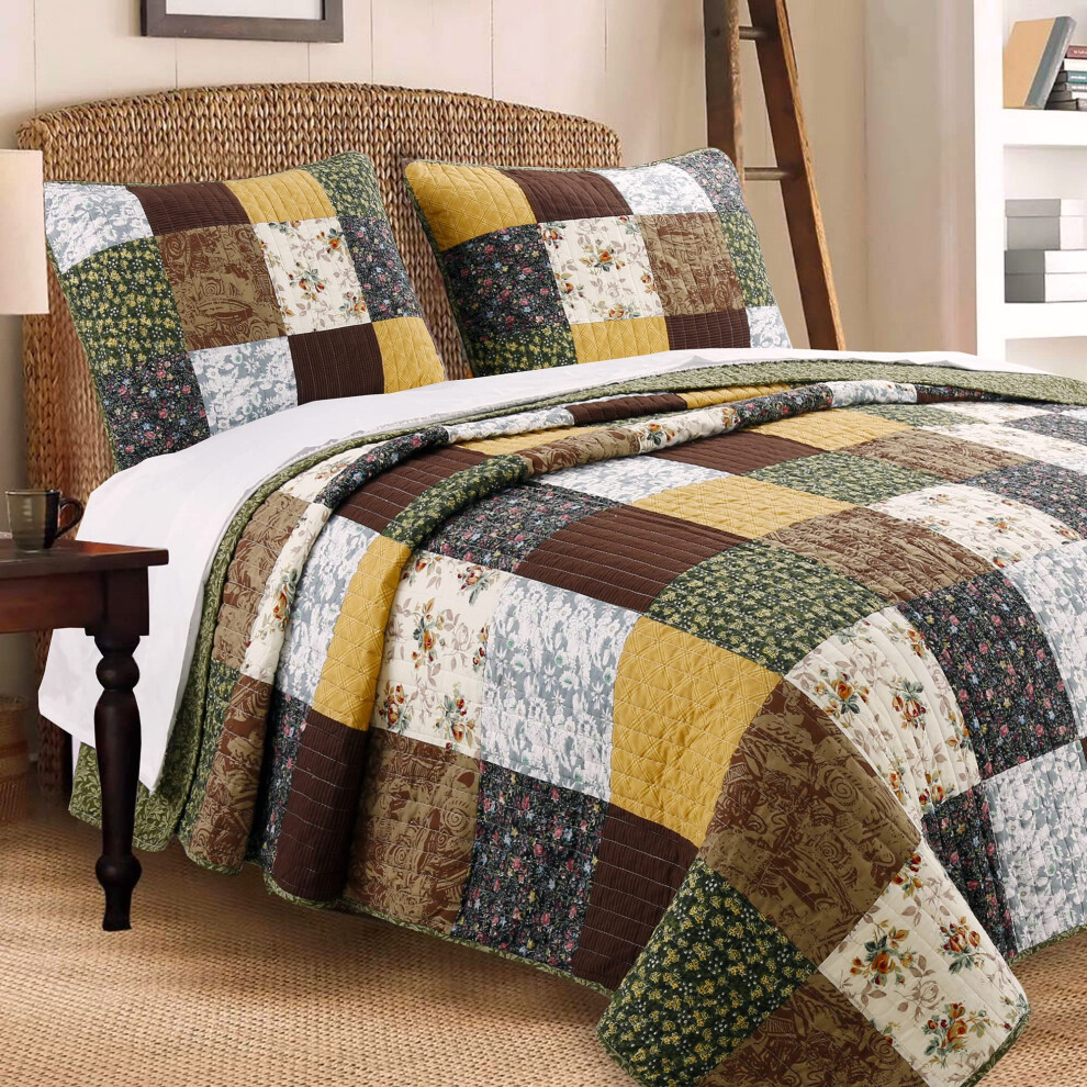 Cozy Line Home Fashions Parure de lit r  versible en coton jaune olive style campagnard (King size marron moutarde - 3 pi  ces)