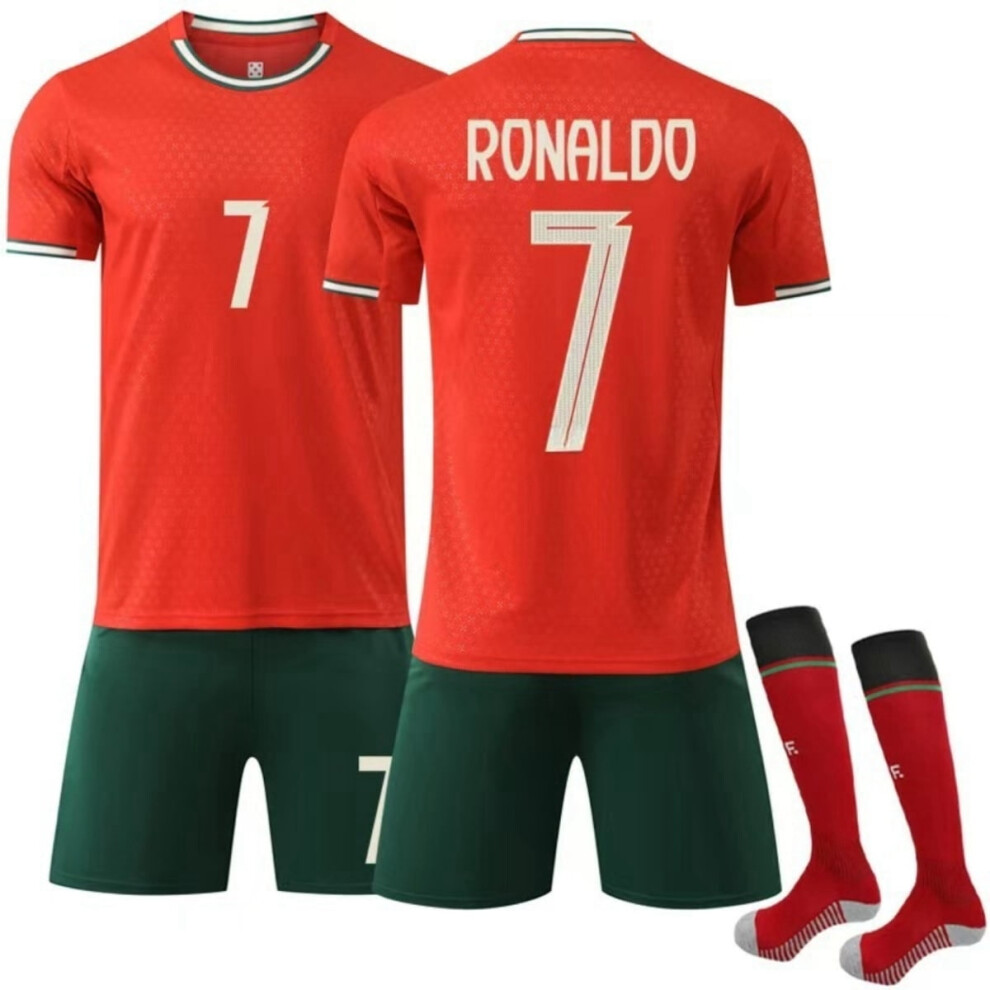 (22(120-130CM)) 2025-26 Mens/Kids Soccer Jersey Red Portugal Home Activewear Soccer No.7 Ronaldo Fans Training Football Jersey Athletic Outfit Sets