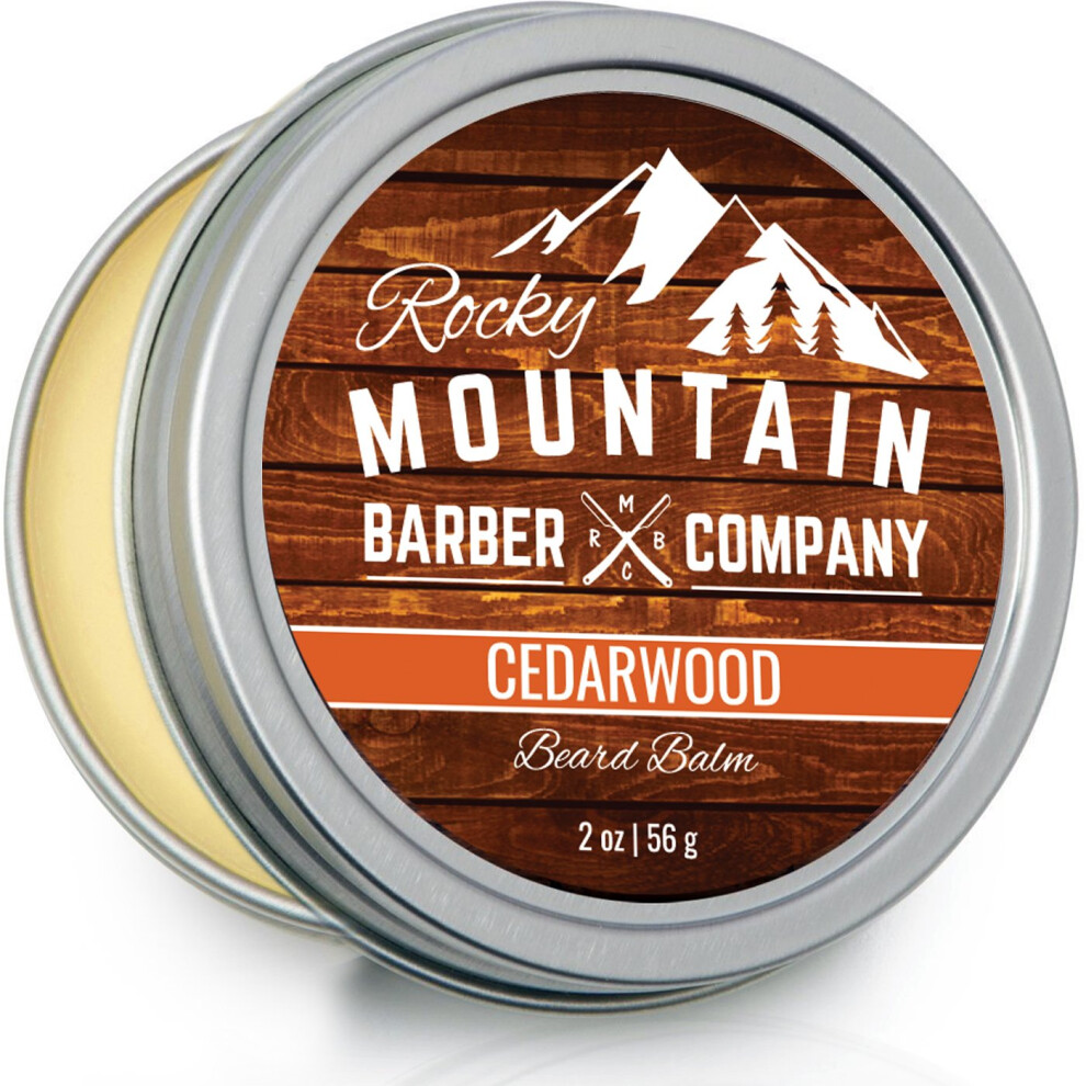 Beard Balm - Rocky Mountain Barber - 100% Natural - Premium Wax Blend with Cedarwood Scent  Nutrient Rich Bees Wax  Jojoba  Tea Tree  Coconut Oil