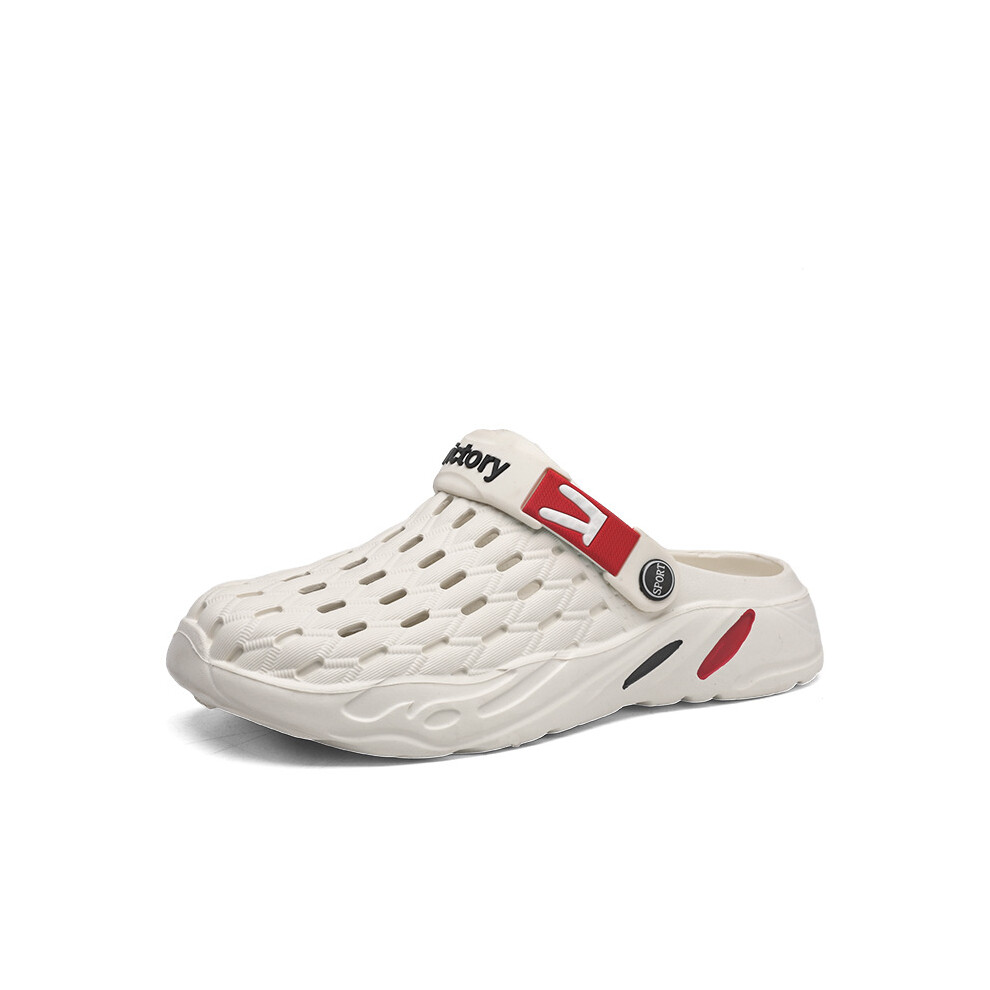 (White, 44) Men's Garden Clogs Shoes Slippers Sandals Two Tone Ventilated Summer Beach Casual Relax Backyard Indoor & Outdoor Sandals