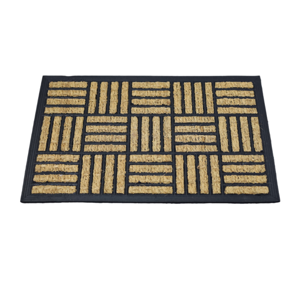 Coir Door Mat Panama Crosshatch Non-Slip Rubber Backing Heavy-Duty Mat 60x40cm