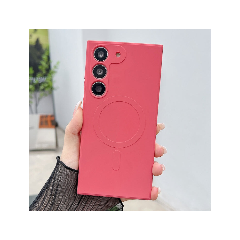 Photos - Case Solid Color Liquid Silicone MagSafe Magnetic Phone , For Samsung Galaxy S23 5G(Camellia Red, For Samsung Galaxy S23 5G)