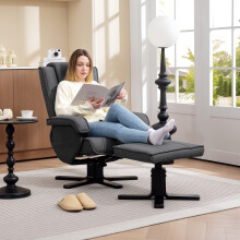 HOMCOM 83B-317V70CG Rocker Swivel Recliner Chair with Footstool, Linen Upholstered, 135 Recline, 360 Swivel, Thick 13cm Padding