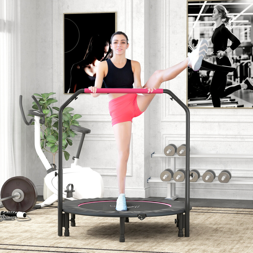 HOMCOM 48" Foldable Mini Fitness Trampoline w/ Foam Handle, Pink