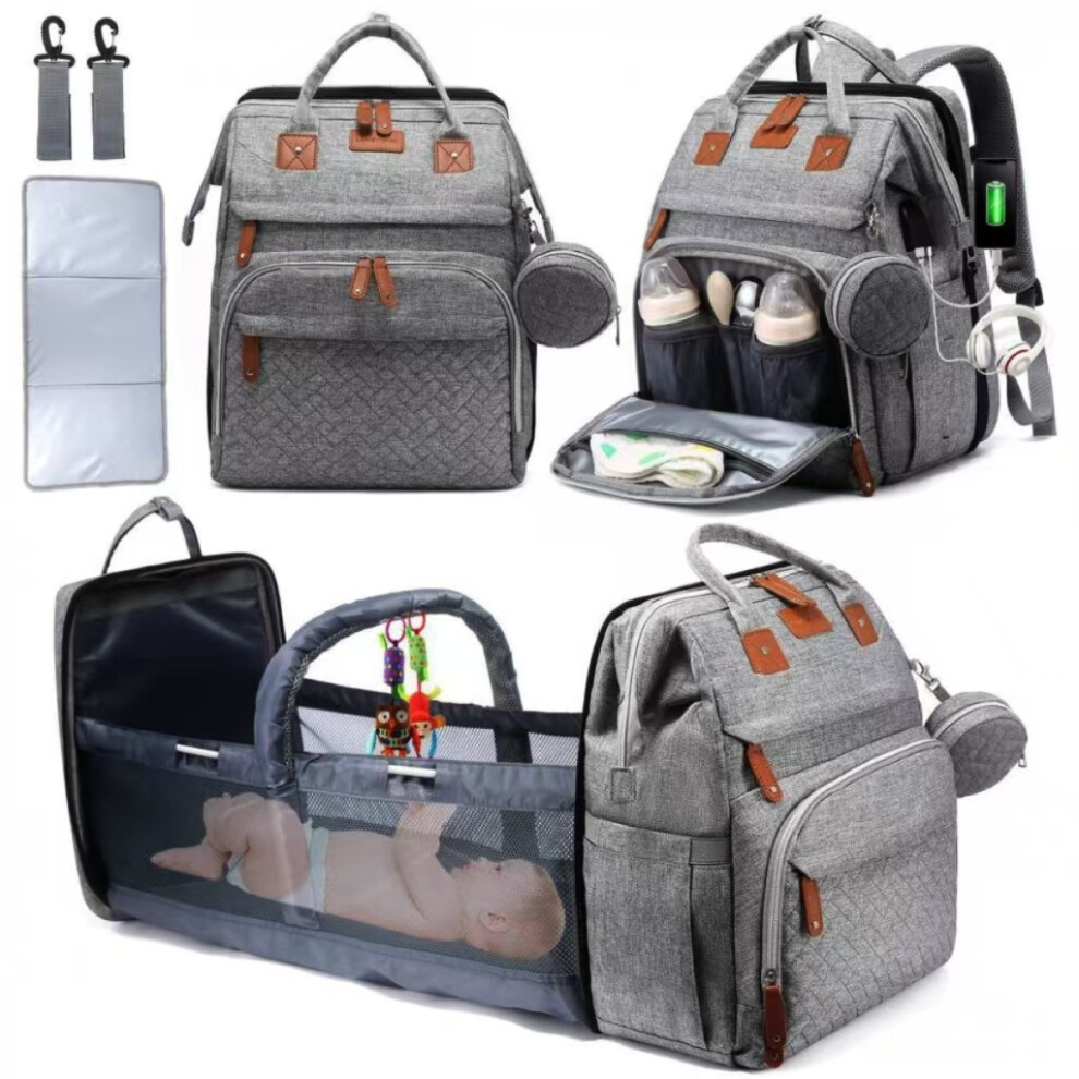 ( Gray) Multifunctional Diaper Bag Backpack With Changing Station Waterproof Large Capacity Baby Travel Bag Dark/Gray