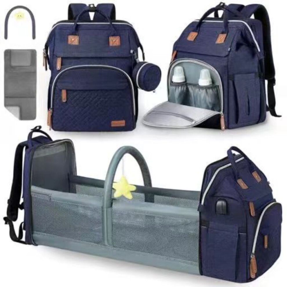 ( Blue) Multifunctional Diaper Bag Backpack With Changing Station Waterproof Large Capacity Baby Travel Bag Dark/Blue
