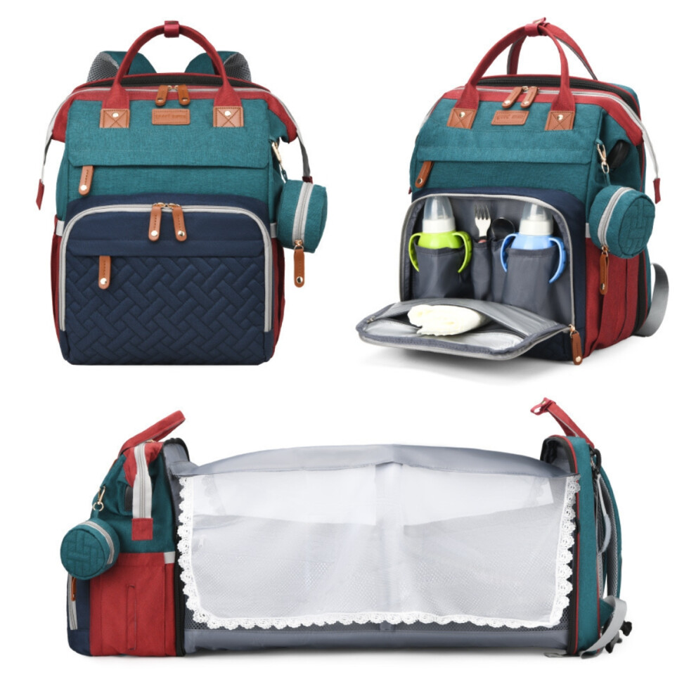 ( &Blue) Multifunctional Diaper Bag Backpack With Changing Station Waterproof Large Capacity Baby Travel Bag Green/Blue