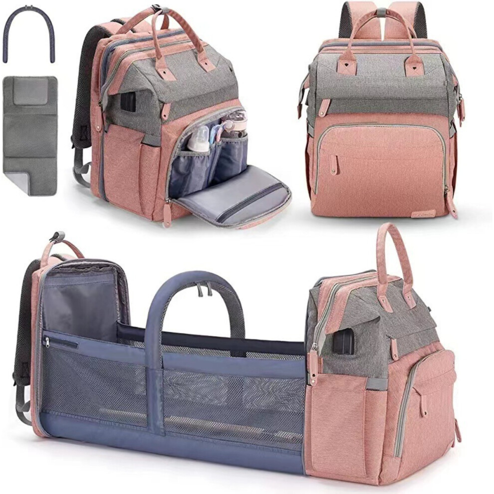( ) Multifunctional Diaper Bag Backpack With Changing Station Waterproof Large Capacity Baby Travel Bag Pink