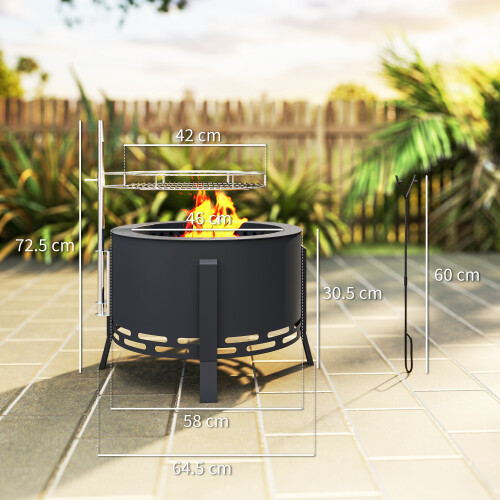 Outsunny Outsunny Portable Fire Pit, 58 cm Round Firepit with Grill Grate, Black 2