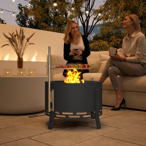 Outsunny Outsunny Portable Fire Pit, 58 cm Round Firepit with Grill Grate, Black