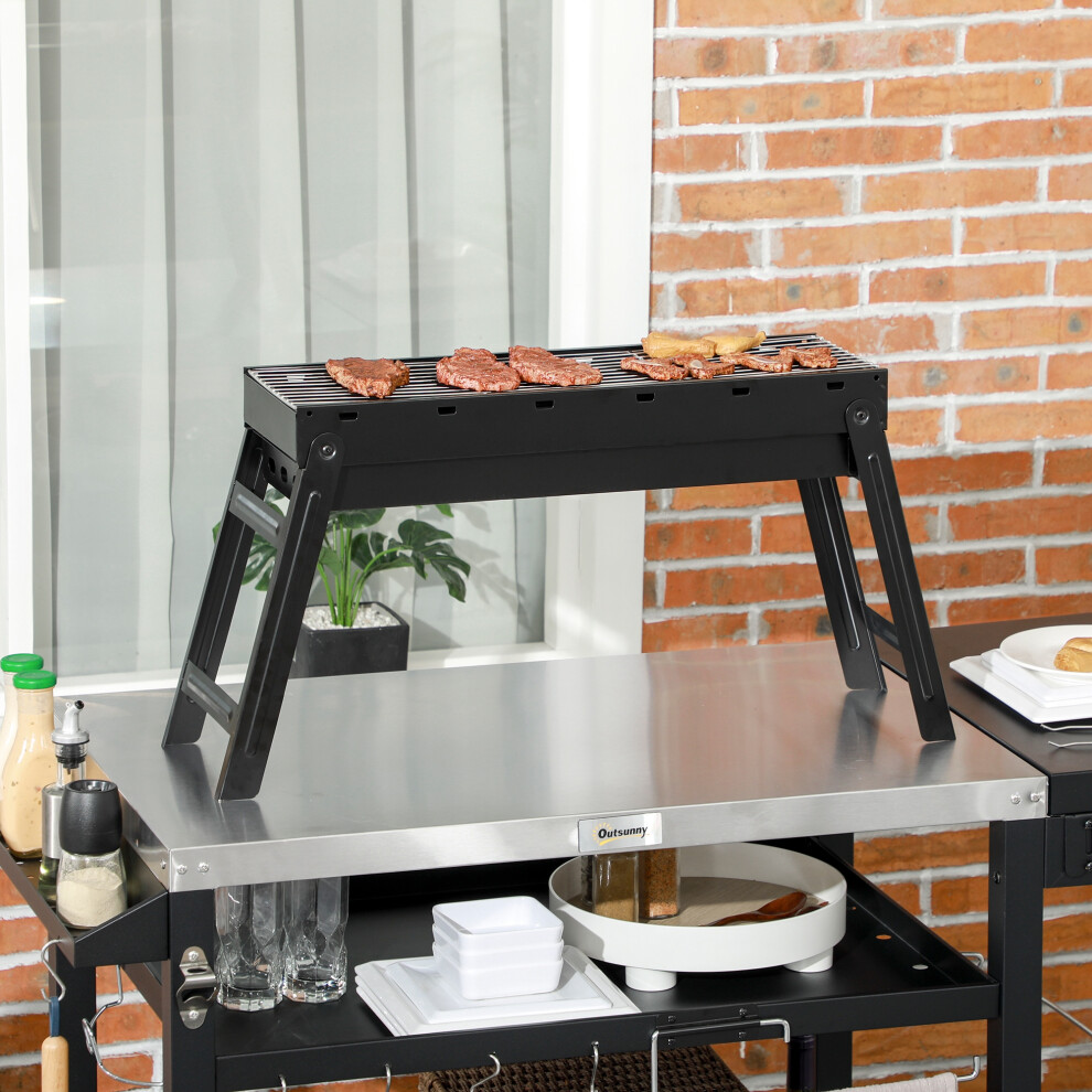 Outsunny Portable Barbecue Charcoal Grill with Pull-Out Charcoal Basin