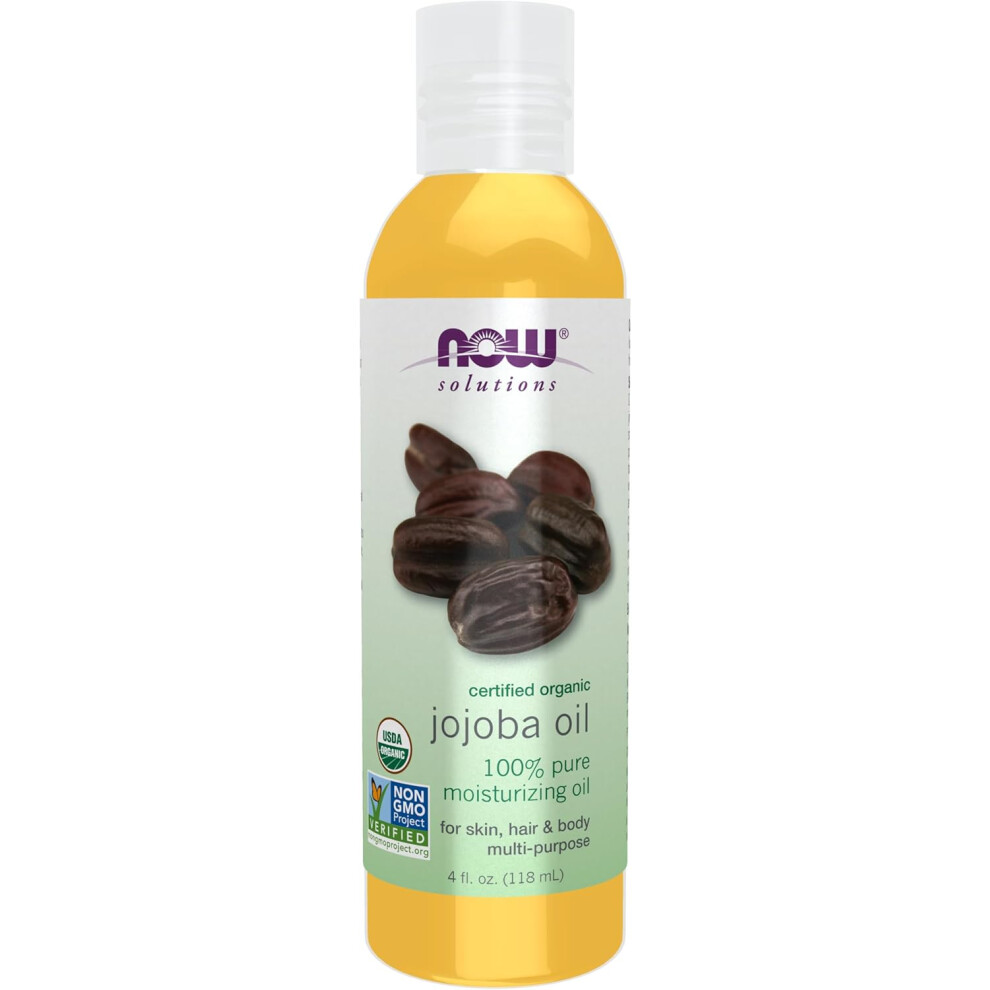 Now Store Now Foods Solutions, Organic Jojoba Oil, Moisturizing Multi-Purpose Oil For Face, Hair And Body, 4-Ounce