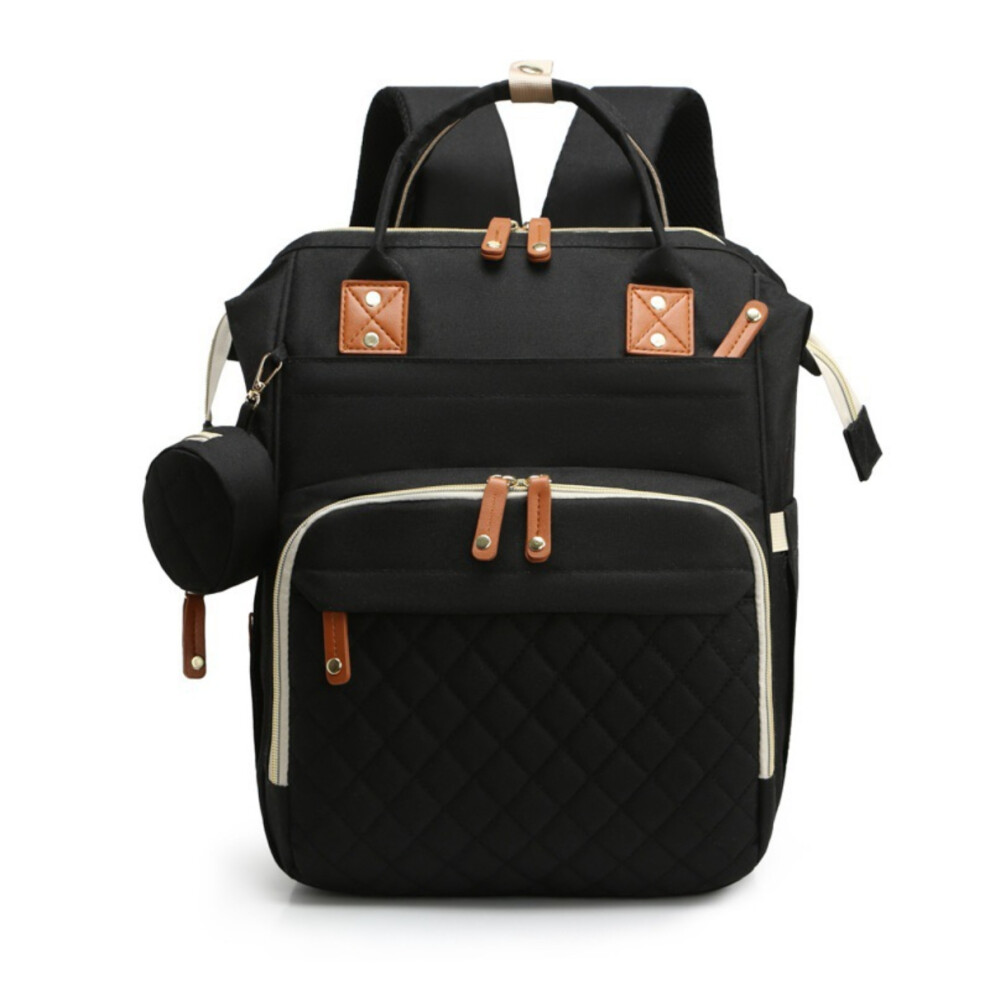 ( ) Large Capacity Waterproof Diaper Backpack For Mom And Dad With Insulated Bottle Pocket & Stroller Straps Black