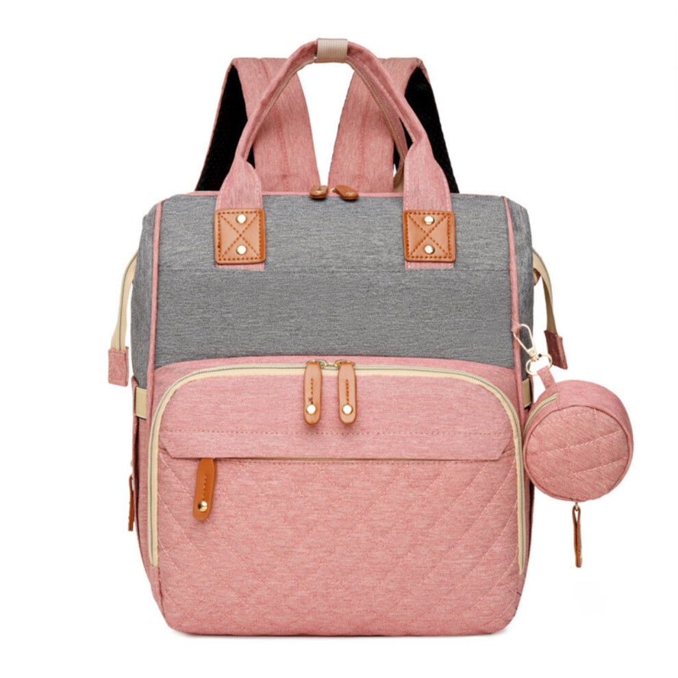 ( pink gray) Large Capacity Waterproof Diaper Backpack for Mom and Dad with Insulated Bottle Pocket & Stroller Straps