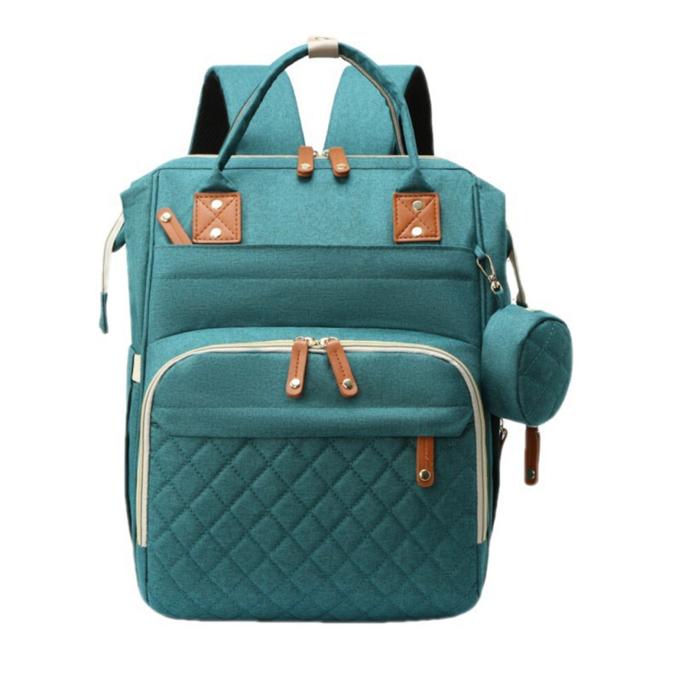 (Green) Large Capacity Waterproof Diaper Backpack For Mom And Dad With Insulated Bottle Pocket & Stroller Straps Green