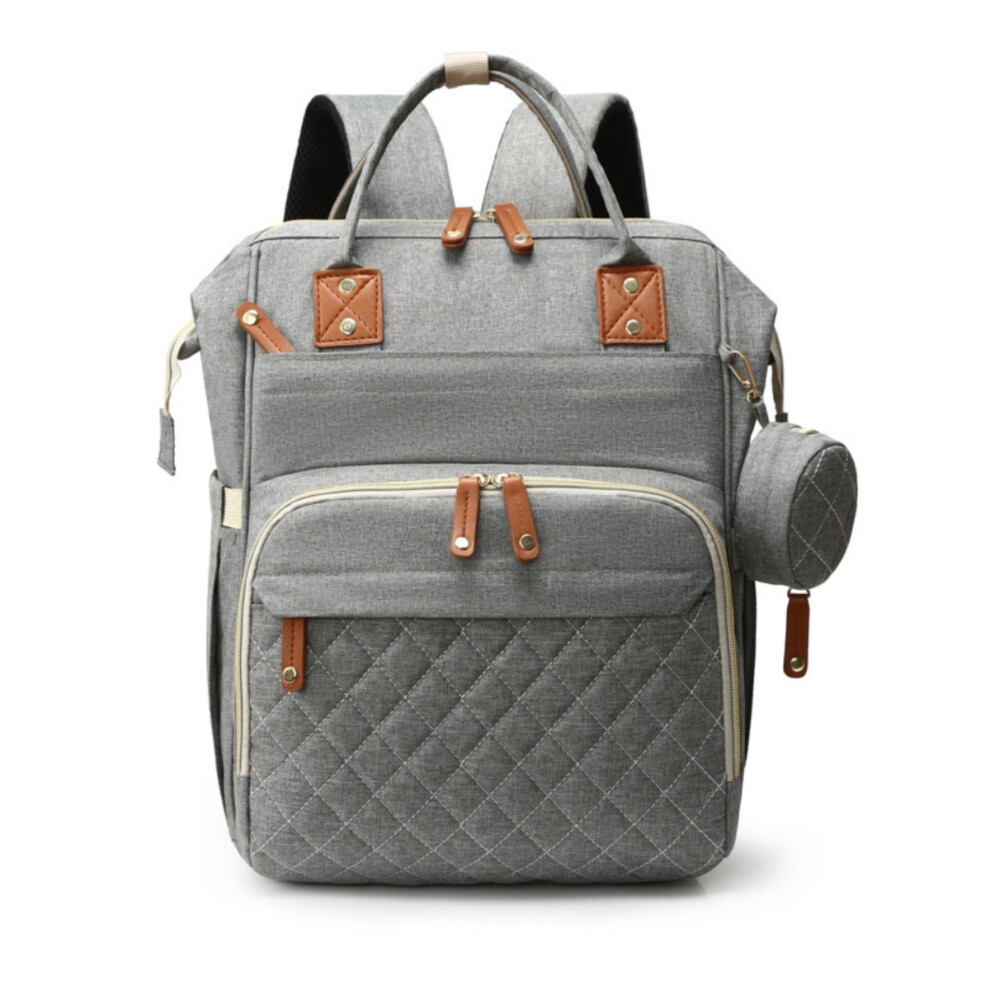 ( ) Large Capacity Waterproof Diaper Backpack For Mom And Dad With Insulated Bottle Pocket & Stroller Straps Gray