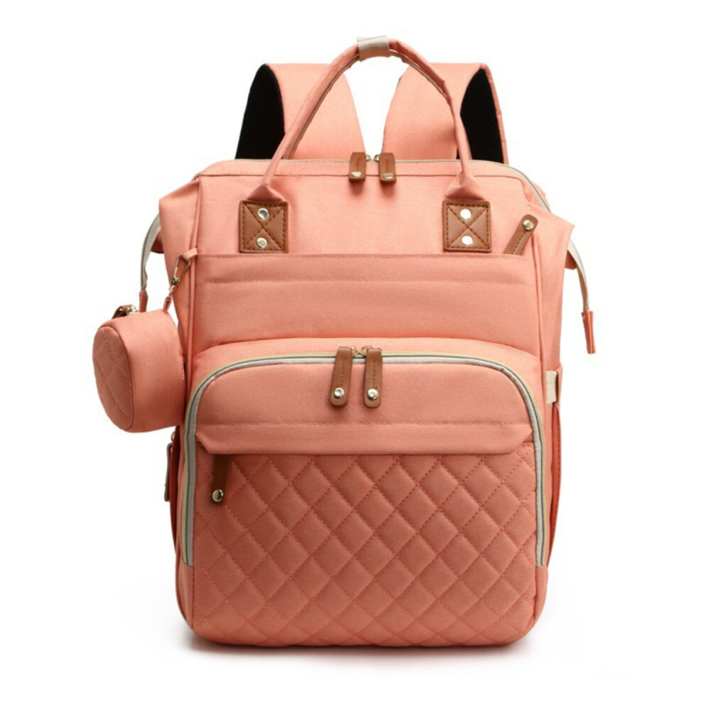 ( ) Large Capacity Waterproof Diaper Backpack For Mom And Dad With Insulated Bottle Pocket & Stroller Straps Pink