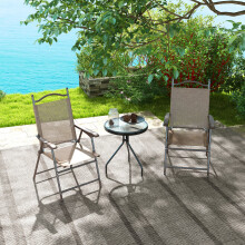 Outsunny Folding Chairs Set, Breathable Mesh Fabric Seat, Mixed Brown
