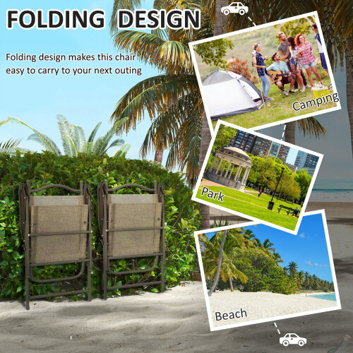 Outsunny Outsunny Folding Chairs Set, Breathable Mesh Fabric Seat, Mixed Brown 2