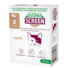 WORM SCREEN Cat (2 Tablets) - Veterinary-Licensed Wormer for Cats & Kittens 6 Weeks+, Kills Roundworms, Hookworms & Tapeworms, Easy to Administer