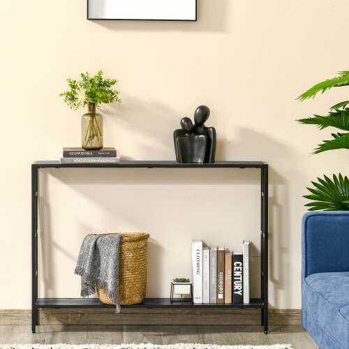 Homcom HOMCOM Industrial Console Table w/ Storage Shelf Black Metal Frame Grey