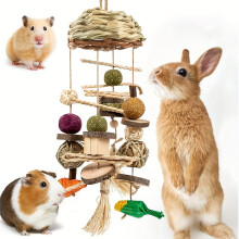 Konijnenhangend speelgoed, natuurlijk zeegrashangend speelgoed met timothy hooi traktaties, konijntje speelgoed, hamsterspeelgoed, cavia -speelgoed