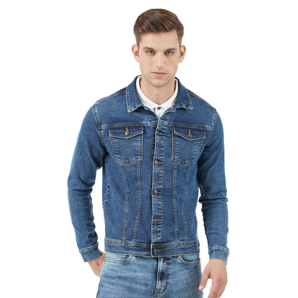 Veste en jean extensible pour homme INKD (INDIGO - Denim divine, S)