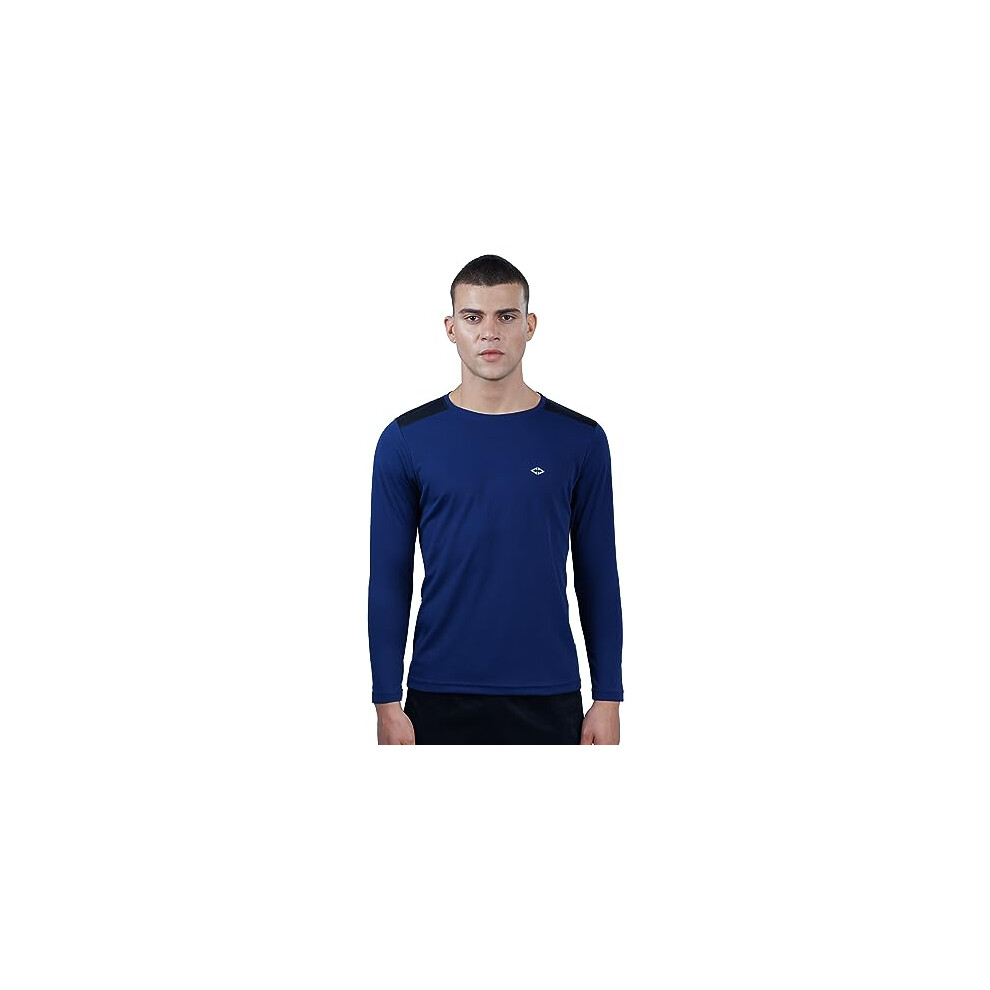T-shirt REVOLT Solid Slim Fit pour homme, doux et confortable, col rond, manches longues, logo (bleu nuit, M) (REVSS23-TEE-009)