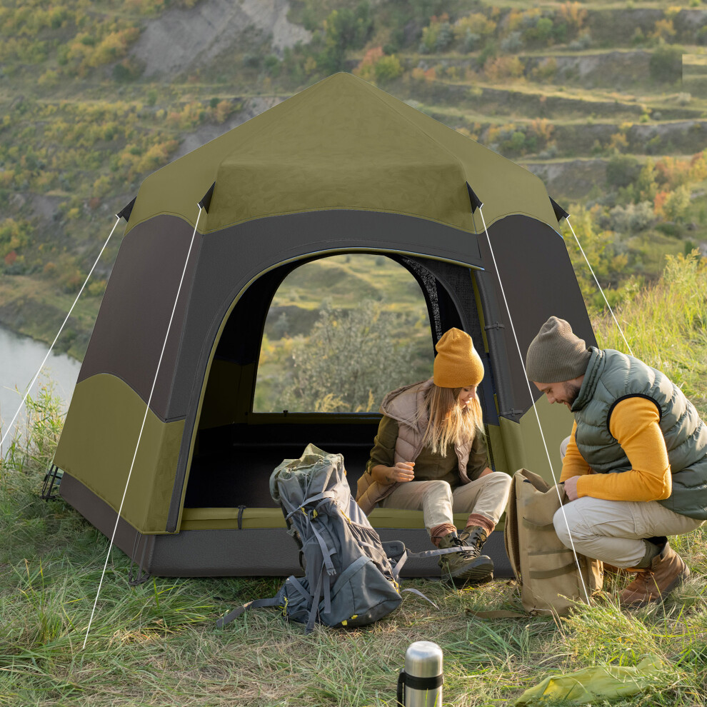 Outsunny 4 Person Camping Tent Festival Hiking Shelter, Dark/Green