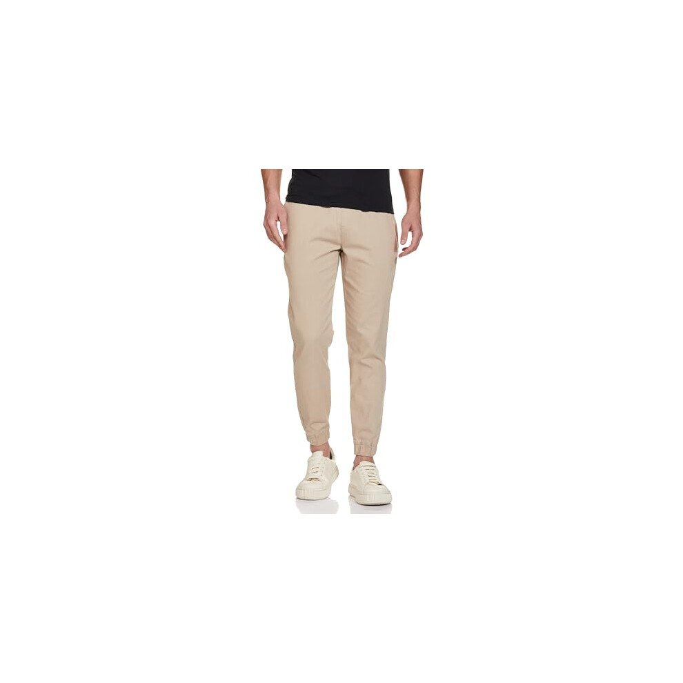 Pantalon de jogging FYLTR en coton extensible pour homme, coupe fusel  e, avec taille   lastique et cordons de serrage, beige