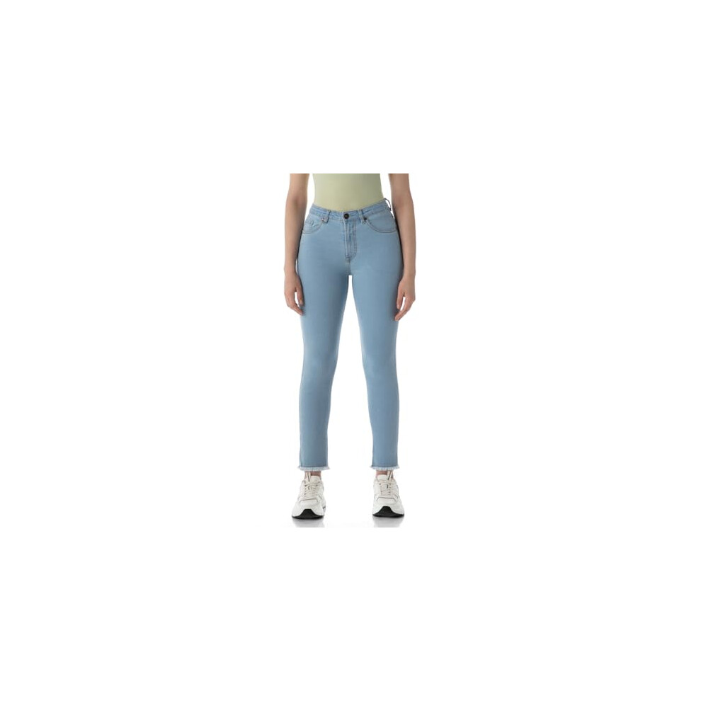Jean slim INKD pour femme    Taille mi-haute | D  lavage aux enzymes | Style classique 5 poches (INKSS24WJN-405-Seaside Slate-34)