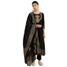 Kaari Rayon Staple Women's Kurta Set (KAAAW24WSKD-92031_Kohl Black_2XL)