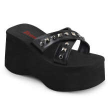 (UK 7/EU 40/US 10) DemoniaCult Womens Sandals FUNN-29 Blk Vegan Leather