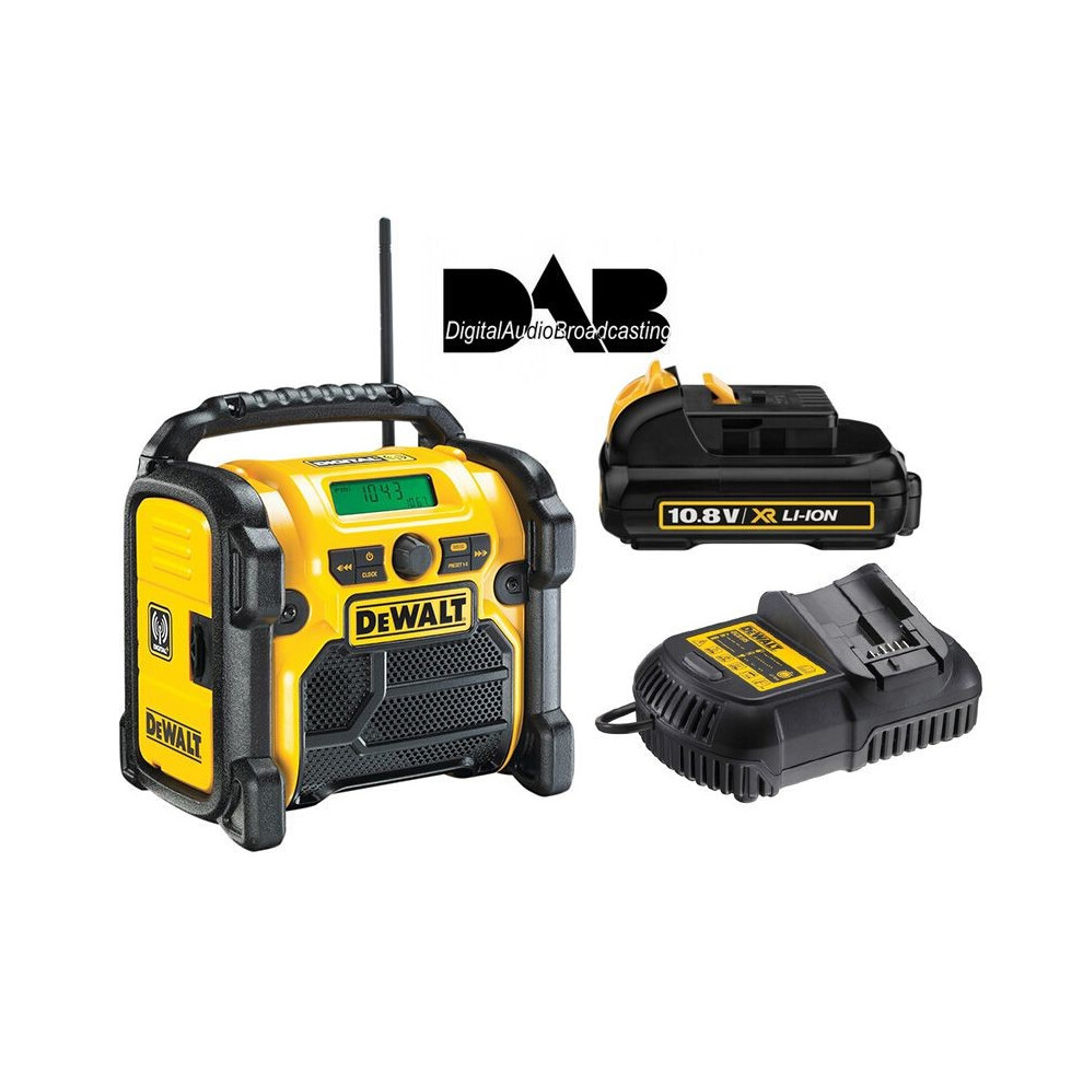Dewalt DCR020 240v XR Compact DAB Digital Radio + 12v Battery + Charger