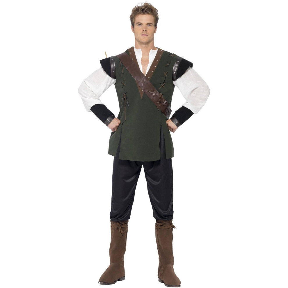 Smiffy's (L, Green/Brown/Black) Mens Robin Hood Costume Set Black