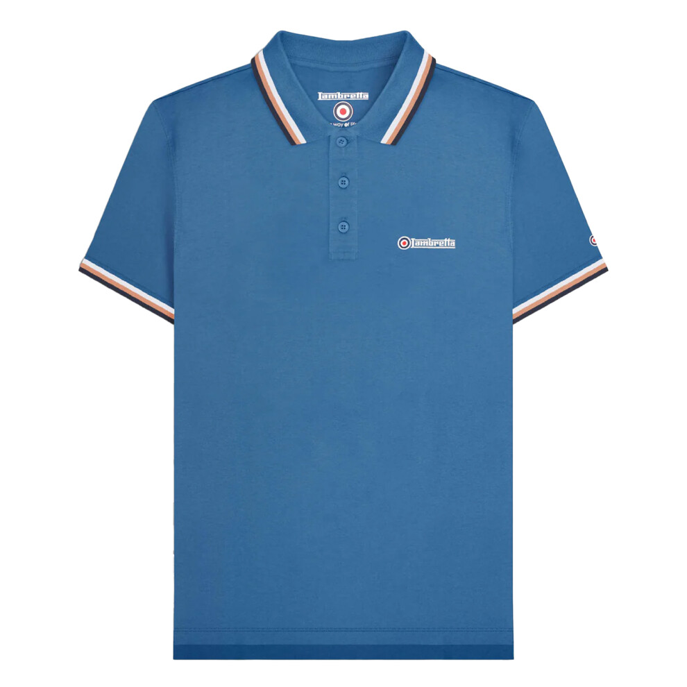 (4XL, Dark Blue/White/Cork/Navy) Lambretta Mens SS25 Triple Tipped Big & Tall Polo Shirt