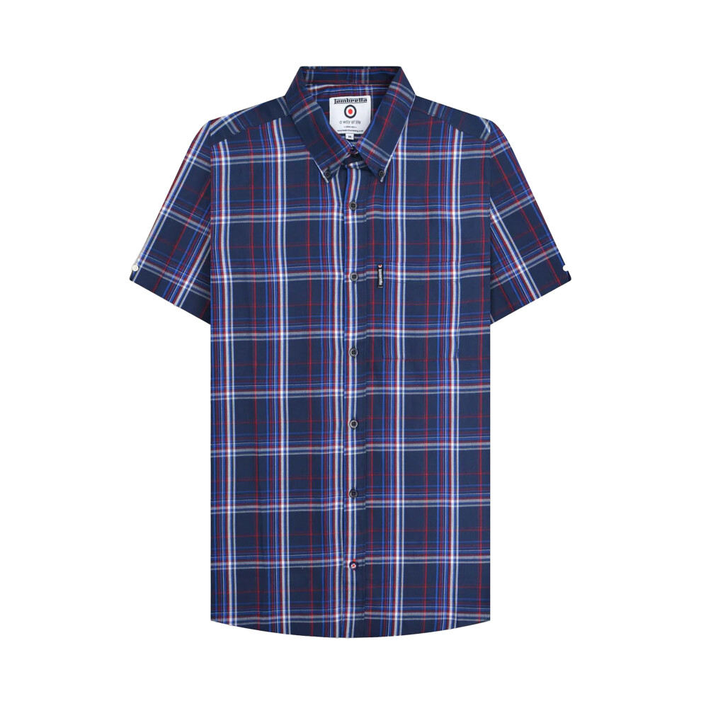 (3XL, Navy/Blue/Red) Lambretta Mens SS25 Checked Shirt