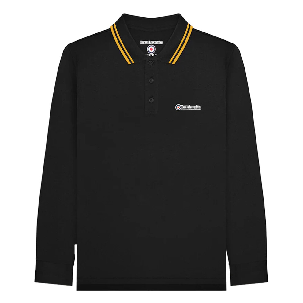 (3XL L, Black) Lambretta Mens Tipped Big & Tall Long-Sleeved Polo Shirt